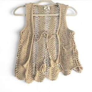 Boho crochet Free People Style Sleeveless Cardigan- vest with tassels